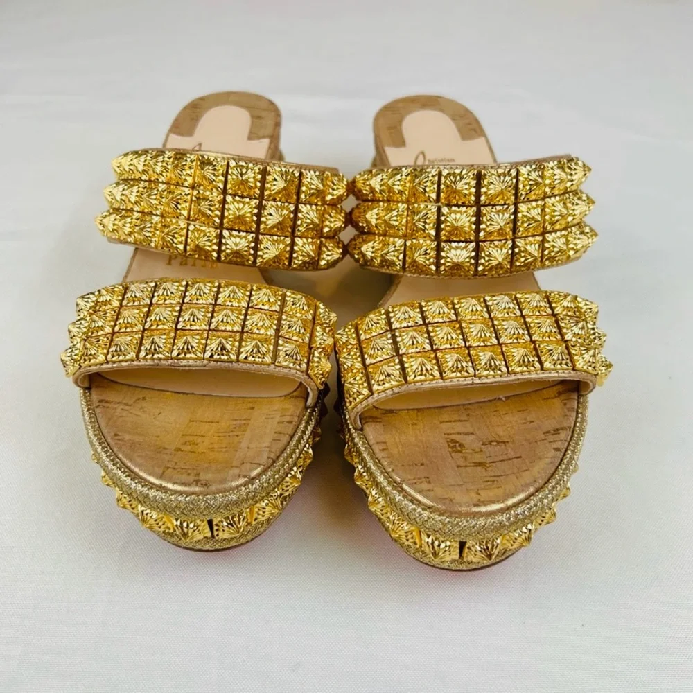 NEW CHRISTIAN LOUBOUTIN Liege Pepite 60 Platform Sandals 35 EU, Gold Version - Picture 9 of 11